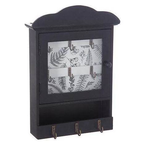Schlüsselschrank schwarz, 9 Haken, Glas, Metall und MDF (1/2)