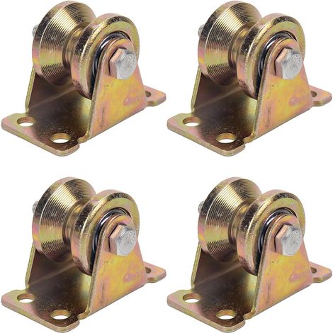Lot de 4 roues de poulie à rainure en V, petites roues, système de poulie, poulie, bloc de poulie, roulette rigide robuste à rainure en V pour porte coulissante, capacité de charge de 200 kg. (1/5)