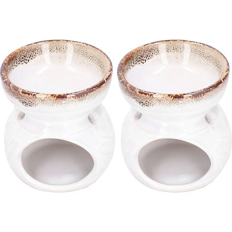 Brûleur d'Encens Céramique 2 Pièces - Brûleur d'Huiles Essentielles Blanc pour Aromathérapie Décoratif (1/5)