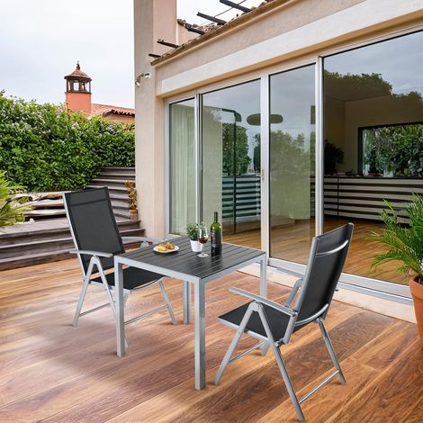 Gartenmöbel-Set, Gartentisch- und Stuhl-Set, Außentisch, Klappstühle, Aluminium (3-teilig, 2 x Stühle + 1 x Tisch, grau)