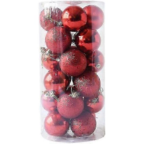 24 boules de Noël rouges de 4 cm, brillantes et polies, pour décorer votre sapin. (1/5)