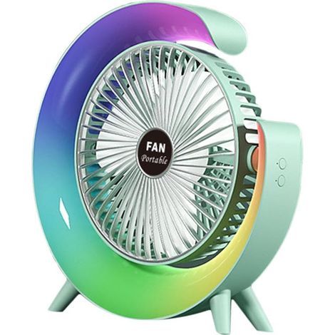 Green USB desk fan, mini and rechargeable, adjustable tilt angle, compact and portable. (1/5)
