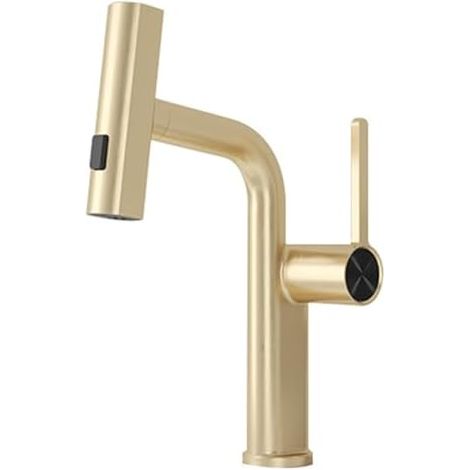 Rubinetto per bagno con doccetta estraibile, rubinetto per lavabo in oro spazzolato con display della temperatura LE (1/5)