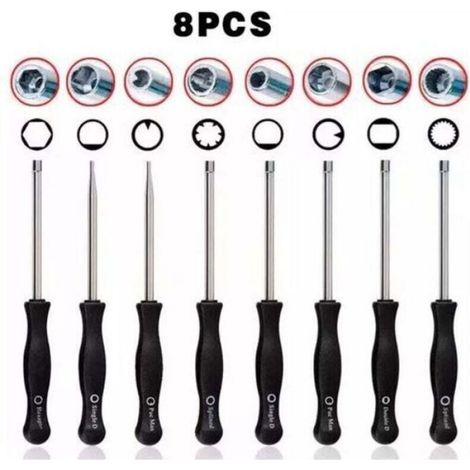 Kit Clés Réglage Carburateur - 8 Pièces En Platine Métal - Pour Débroussailleuse Et Tronçonneuse - Lot Complet (1/4)