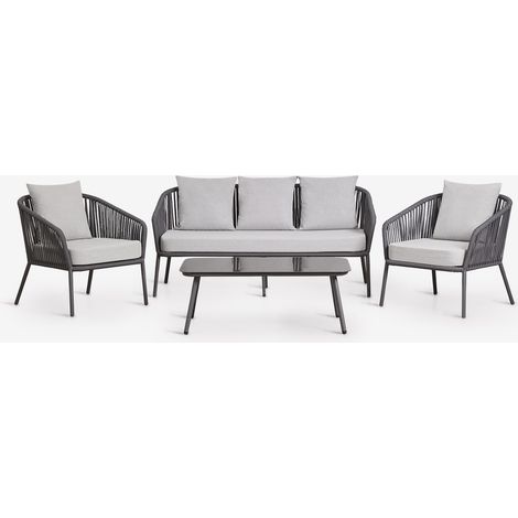 Conjunto de jardín con sofá de 2 plazas, 2 sillones en cuerda trenzada y mesa de centro Arhiza SKLUM       