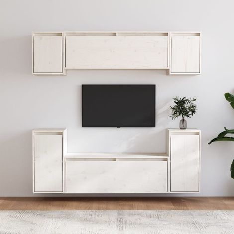 Meubles TV 6 pcs-Banc TV-Meuble Télé Blanc Bois massif de pin 348323 (1/5)