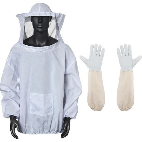 Combinaison d'apiculture avec gants, gants d'apiculteur en cuir de chèvre, veste d'apiculteur avec voile, veste d'apiculteur avec chapeau, gants de protection à manches longues pour apiculteur, gants (1/5)