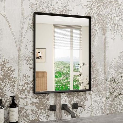 Black Wall Mirror 30 x 40 cm, Rectangular, Textured Wood Frame (1/5)