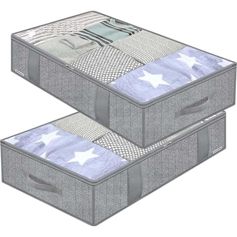 Rangement sous lit, Avec Couvercle à Poignée et Fenêtre Transparente, Conteneurs de Rangement Sous-lit Respirants, Pour vêtements linge jouets maison appartement chambre salon placard