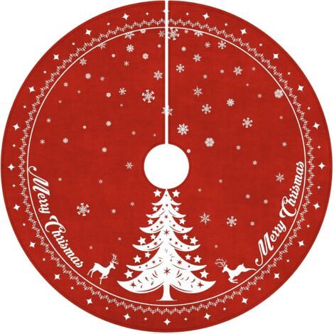 Weihnachtsbaumdecke, 122 cm, rot, rund, für Weihnachtsbaum, Reh und Schneeflocke, Weihnachtsdekoration für Zuhause (1/5)