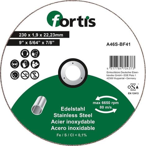 Acciaio Inossidabile Di Taglio Disco 230 X 19Mm Curvo Fortis