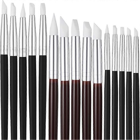 Lot de 15 pinceaux en silicone pour loisirs créatifs, 5 formes de têtes différentes, outils flexibles pour la sculpture sur argile et la poterie. (1/5)