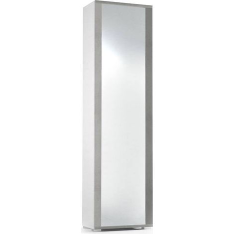 Dmora - Scarpiera Asiago, Mobile multiuso da ingresso con anta a specchio , Armadio moderno portascarpe a 7 ripiani, 100% Made in Italy, 50x32hx182 cm, Bianco e Cemento (1/5)