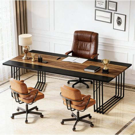 Table rectangulaire MDF et métal 200 x 100 x 75 cm noir et brun rustique, style industriel (1/5)