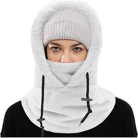 Capucha de forro polar cálida para invierno, capucha universal esquí, capucha multifuncional cortavientos cálida calentador cuello, color negro (1/5)