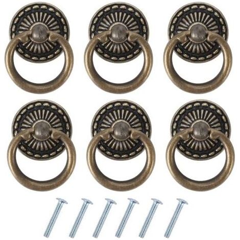 6PCS Poignee de Meuble Vintage Poignées de Tiroir Antique Poignée de Porte en Bronze pour Meuble Armoire Commode Porte Placard (1/5)