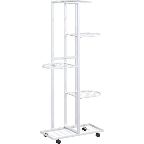 Jardinière de jardin - Balconnière à fleurs à 5 niveaux avec roues 44x23x100 cm Blanc Fer BV897115 - BonneVie (1/5)
