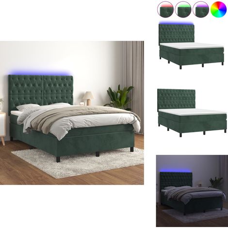 Sommier à lattes de lit matelas et LED Vert foncé 140x190 cm - Lit Plateforme - Lit Design - Lit Velours - Lit Avec Éclairage Led - Sommier Tapissier (1/5)