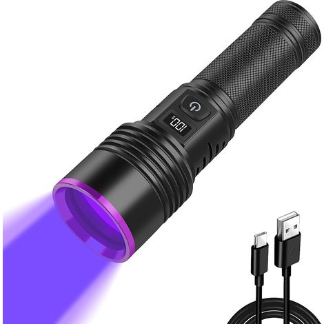 Lampe Torche UV 365nm Lumière Noire, Rechargeable 30W LED Lampe UV avec écran LCD, Puissante Ultraviolet Lampe de Poche pour Détection d'urine d'animaux domestique, Durcissement de la résine (1/5)