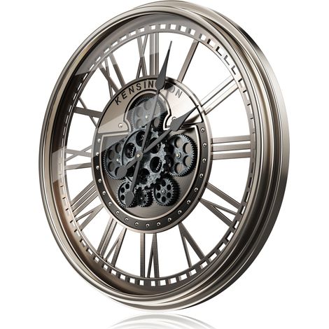 Grande horloge murale de 53 cm avec roue dentée mobile, horloge murale en métal rétro, chiffres romantiques pour chambre, maison, cuisine, bureau, école (bronze gris vintage) (1/5)