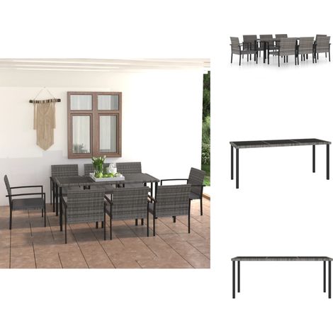 9-tlg. Garten-Essgruppe Poly Rattan Grau - Gartengruppe - Esstisch - Outdoor-Möbel - Gartenmöbelset - Polyrattan (1/5)