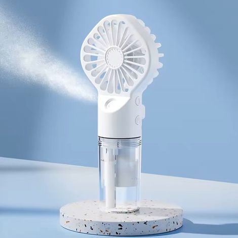 Wiederaufladbarer Handventilator mit Wassersprühfunktion，Tragbarer Hand- und Tischventilator，klein und dennoch leistungsstark，Farbe: Weiß (1/5)