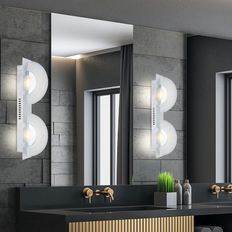 Lampada da parete, applique, lampada da corridoio, lampada da corridoio, luce scala, lampada da camera, 2 lampadine, vetro cromato satinato, LED 5W 380Lm bianco caldo, LxL 46x6cm, set di 2
