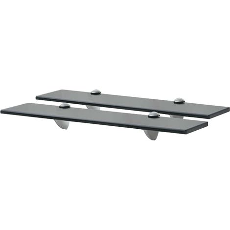Lot de 2 étagères murales en verre trempé noir 50 x 10 cm, supports en alliage de zinc - PANGIVO (1/5)