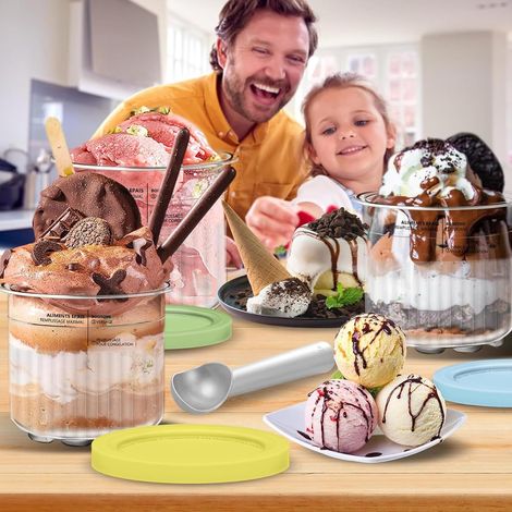 Machine à glace manuelle JeiibrZui - 1,1 L - Machine à granita en acier inoxydable avec tabouret - Bleue - Pour la maison et les fêtes (1/5)