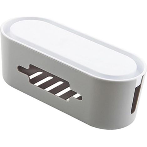 Caja organizadora de cables gris para regletas con tapa, contenedor de plástico multifuncional para la organización de cables. (1/5)