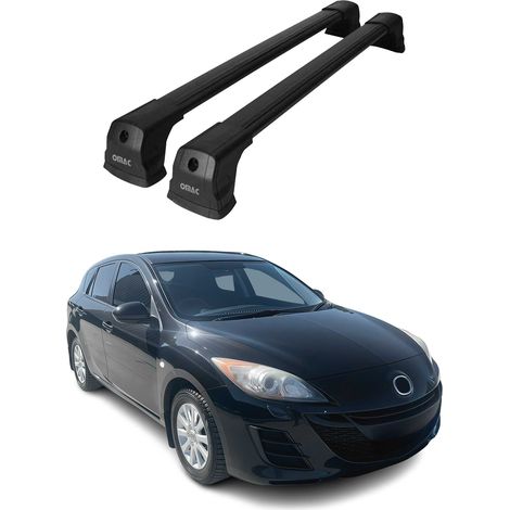 OMAC Barres de toit compatibles avec Mazda3 mk2 Berline 2010-2013 – 2 barres – Antivol inclus – Aluminium Noir (1/4)