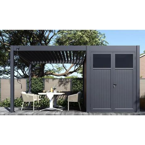 pergola bioclimatica e casetta da giardino ombréa in alluminio antracite 5x3 mt
