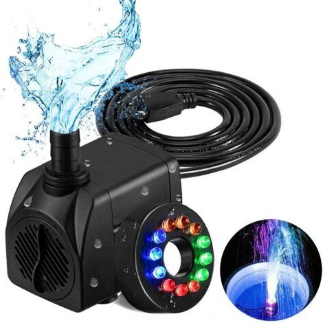 Pompa sommergibile a LED da 16W per fontane, silenziosa e dotata di illuminazione integrata, ideale per acquari, piscine e giardini. (1/5)