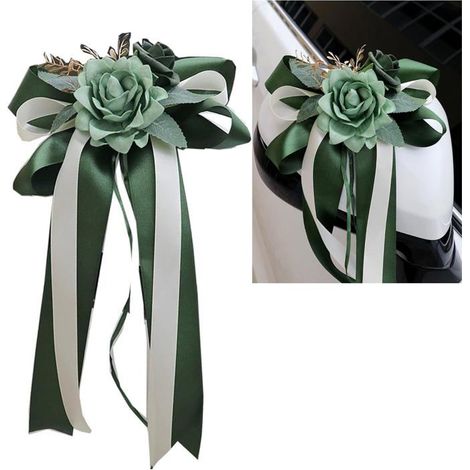 Ecleanfy - Lot de 4 nœuds de voiture en soie Fleur Mariage Décoration de voiture Simulation Rose Nœud Voiture Poignée de porte Rétroviseur (1/5)