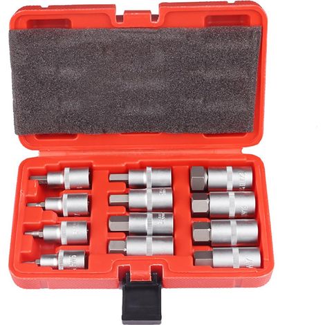 Jeu de 12 douilles à six pans creux 1/2" avec coffret en plastique 5, 6, 7, 8, 10, 12, 14, 16, 17, 18, 19, 22 mm, clé douille acier pour visseuse percussion - (1/5)