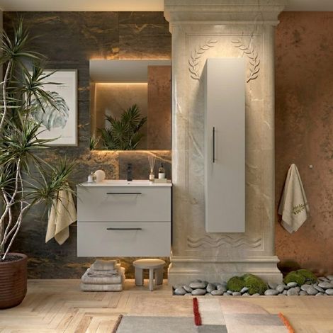 Colonna Bagno Sospesa 140 cm con 1 Anta e Chiusura Soft Close Grigio Satinato – Reva