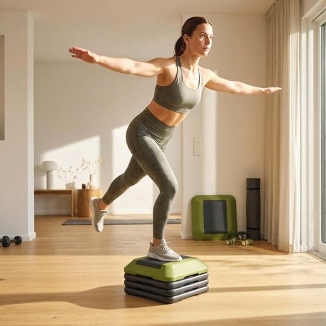 Step para Fitness Stepper Antideslizante con Altura Ajustable de 10/15/20/25/30 cm Carga 150 kg Verde