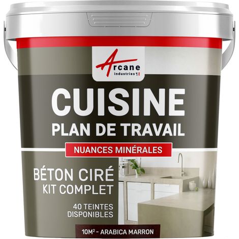 Béton ciré cuisine, plan de travail, crédence, évier sol et mur revêtement mural décoratif kit complet - 10 m² (en 2 couches) Arabica Marron - ARCANE INDUSTRIES