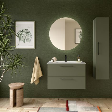 Meubles de salle de bains SILANE 800 2 tiroirs GREEN SATIN + plan vasque (1/2)