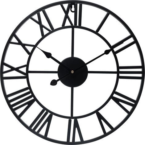 Round Metal Wall Clock, Vintage Style, Silent, Non-Ticking, Battery Operated, 40cm (1/5)