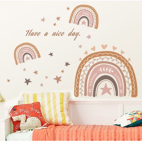 Pegatinas de pared de arcoíris, corazón bohemio, vinilo decorativo de pared de arcoíris boho, decoración de pared para habitación infantil (1/5)