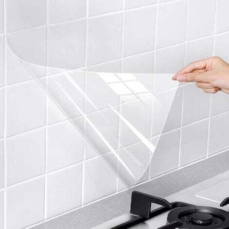 Papier adhésif transparent pour la protection des crédences, murs et étagères de cuisine. Imperméable et résistant à l'huile, autocollant (4 5 x 200 cm). (1/5)