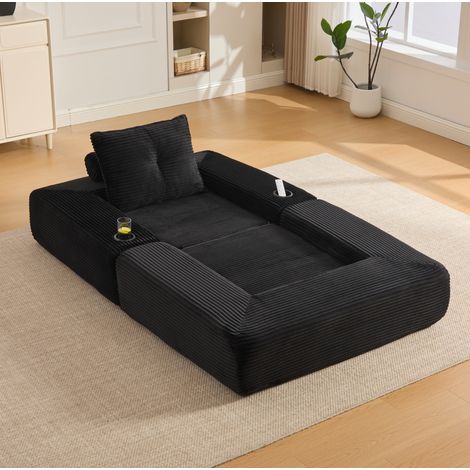 Divano letto pieghevole 122x98x80 cm nero in velluto a coste, portabicchieri e tasca MEUBLIV (1/5)
