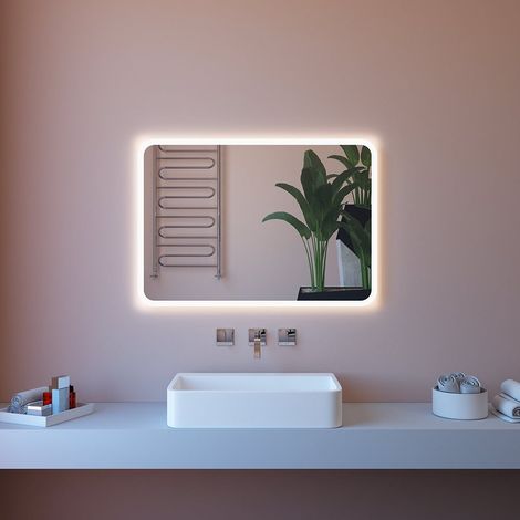 Badezimmerspiegel LED-beleuchtet 80x70cm mit Anti-Beschlag ETR100-M