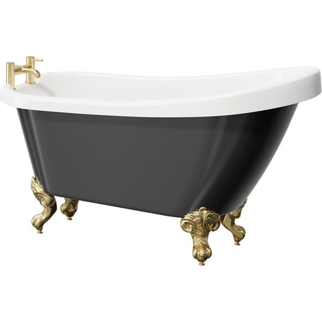 Kensington Black 1550mm x 720mm Single Ended Freestanding Slipper Bath with Brushed Brass Claw Feet (1/5)
