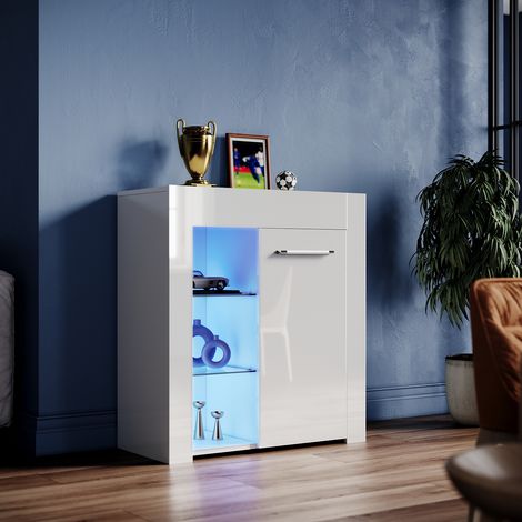 ELEGANT High Gloss Front Display Cabinet Modern Design Showcase Cabinet with 5mm Tempered Glass shelves, White 750 x 350 x 830 mm