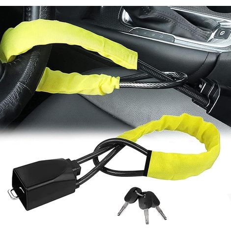 Antivol Voiture Volant, Bloque Volant Voiture Serrure Antivol Utilitaire avec 2 Clés Dispositif Antivol de Voiture pour Voitures SUV Camions Fourgonnettes, Jaune (1/5)