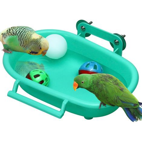 Grand bain d'oiseaux pour cage à oiseaux, bol d'eau pour perruches, mangeoires, bac à douche, baignoire, perruche, canari (vert) (1/4)