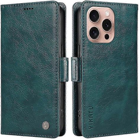 Compatible avec iPhone 16 Pro. Étui portefeuille en cuir texturé litchi. Fermeture magnétique latérale. Idéal comme cadeau. Compatible avec G. (1/5)