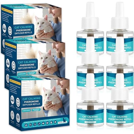 Diffuseur Pheromones Chat, Diffuseur Chat Anti Stress, 2 Diffuseurs Et 4 Recharges De 48 Ml Pour Jusqu’à 120 Jours. Compatible Avec Les Diffuseurs Courants Couvre 65 M². (1/5)